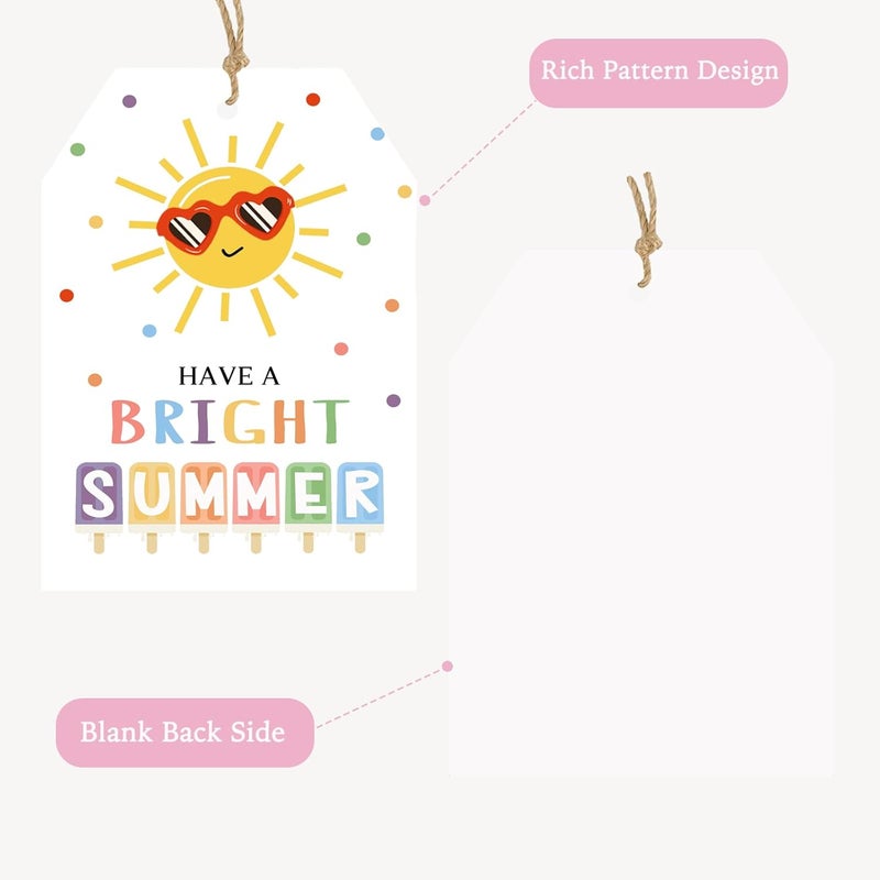 llyinglpdec 50PCS Summer Paper Tags with String, 2.2"x3.3" Have a Bright Summer Tags, Sun and Popsicle Design for Teacher Gifts, End of School Party Favors, Summer Treat Bags - Image 3